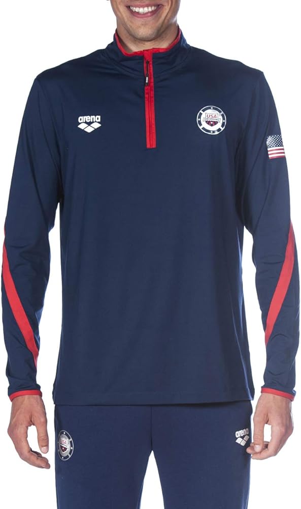 ARENA Men's Standard Official USA Swimming National Team Tech 1/2 Zip Long Sleeve Warm-up Shirt