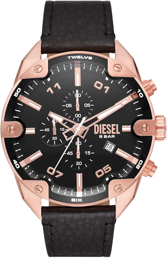 Diesel Spiked Men's Watch, Chronograph Watch with Stainless Steel Bracelet or Genuine Leather Band