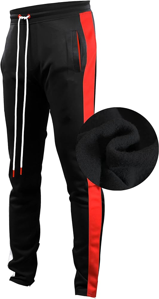 SCREENSHOT Mens Hip Hop Premium Slim Fit Winter Fleece Lined Track Pants - Athletic Jogger Bottoms with Side Taping