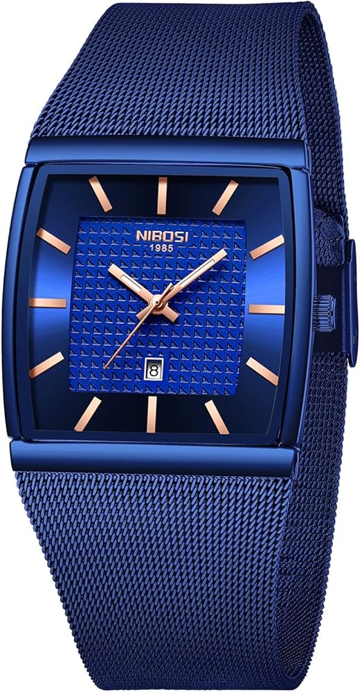 NIBOSI Men Watches Business Square Military Waterproof Sport Analog Quartz Wrist Watch for Men with Stainless Steel Mesh Strap Date Calendar