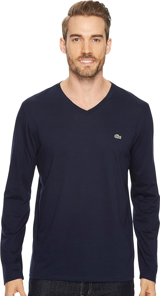 Lacoste Mens V Neck Lightweight Pima Cotton Jersey T-Shirt