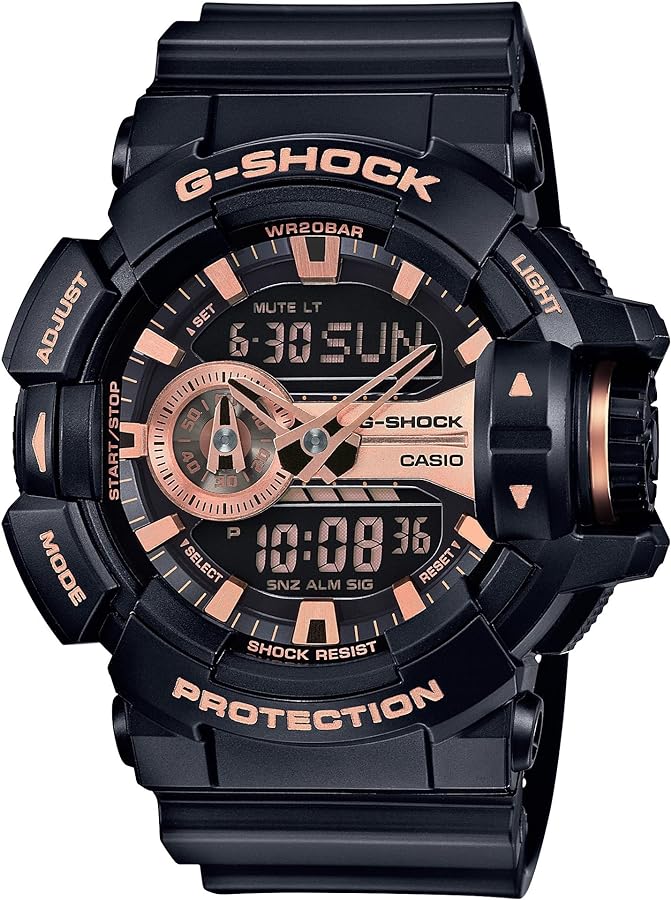 Casio XL G-Shock Quartz Sport Watch with Plastic Strap, 18.3 (Model: GA-400GB-1A4) Black/Rose Gold