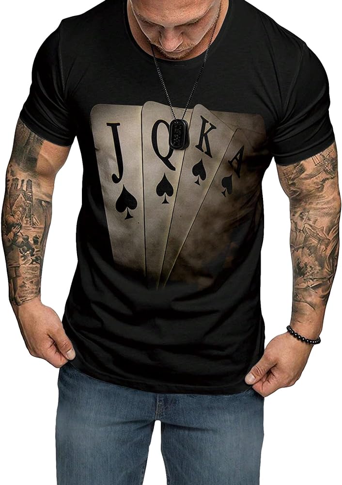 SOLY HUX Men's Plus Size Graphic Tees Playing Card Print T Shirts Short Sleeve Summer Tops