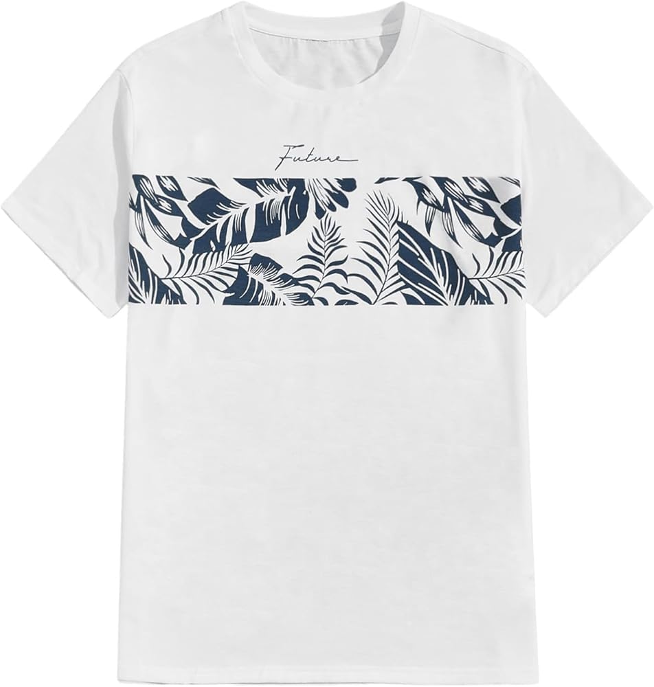 Verdusa Men's Short Sleeve Crew Neck T Shirts Summer Tropical Print Tee Top