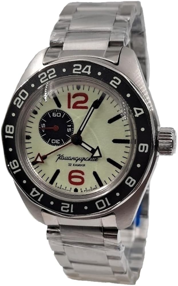 Vostok Original Mens Watch Komandirskie 03099A GMT Mechanical Self-Winding Luminous Dial and Hands Water Proof 200m