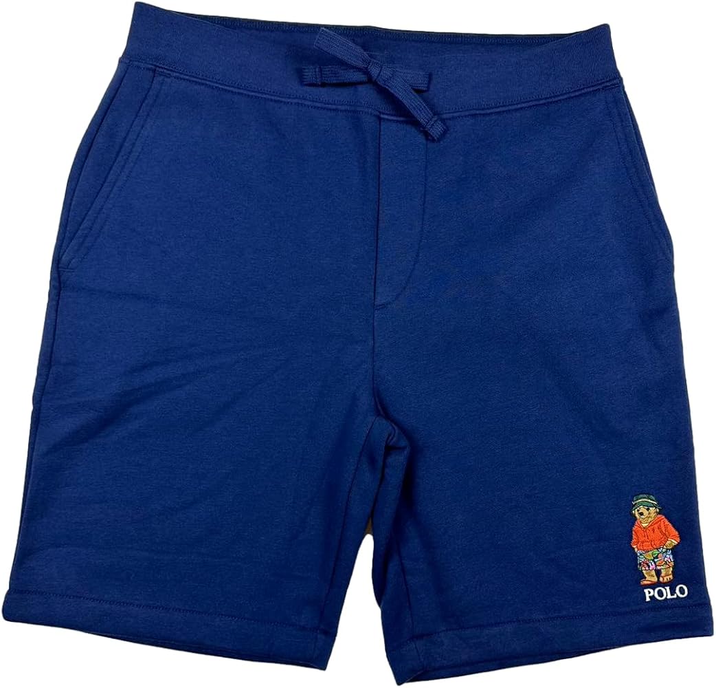 POLO RALPH LAUREN Men's Cotton/Polyester Blend Bear Fleece Shorts (X-Large, Navy(Beach Bucket Hat Bear))