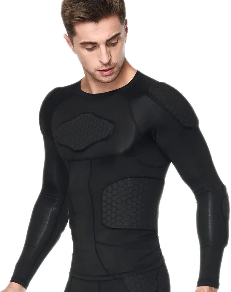 TUOY Padded Compression Shirt Long Sleeve Rib Chest Protector Protective Shirt