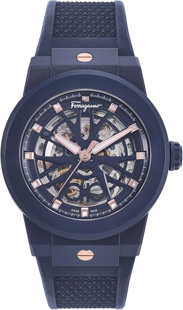 Ferragamo F-80 Collection Luxury Mens Watch Timepiece with a Blue Strap Featuring a Blue Case and Blue Dial