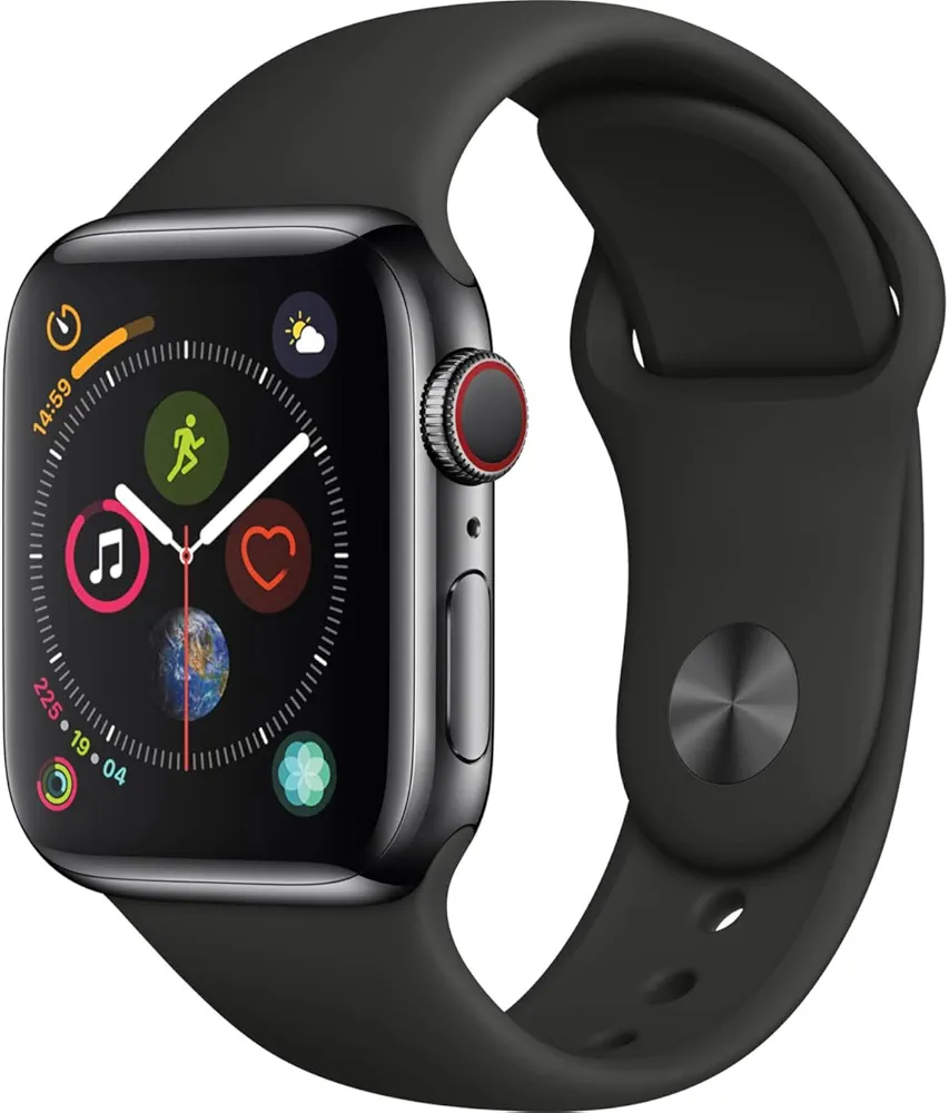 Apple Watch Series 4 (GPS + Cellular, 40MM) - Stainless Steel Case with Black Sport Band (Renewed)