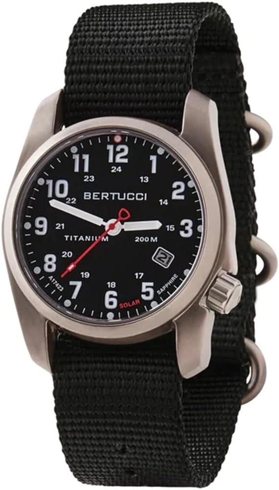 BERTUCCI A-2T Solar Classic Watch | Black Dial with Forest Nylon Band | Matte Finish | Solar Powered | 200 M Water Resistance