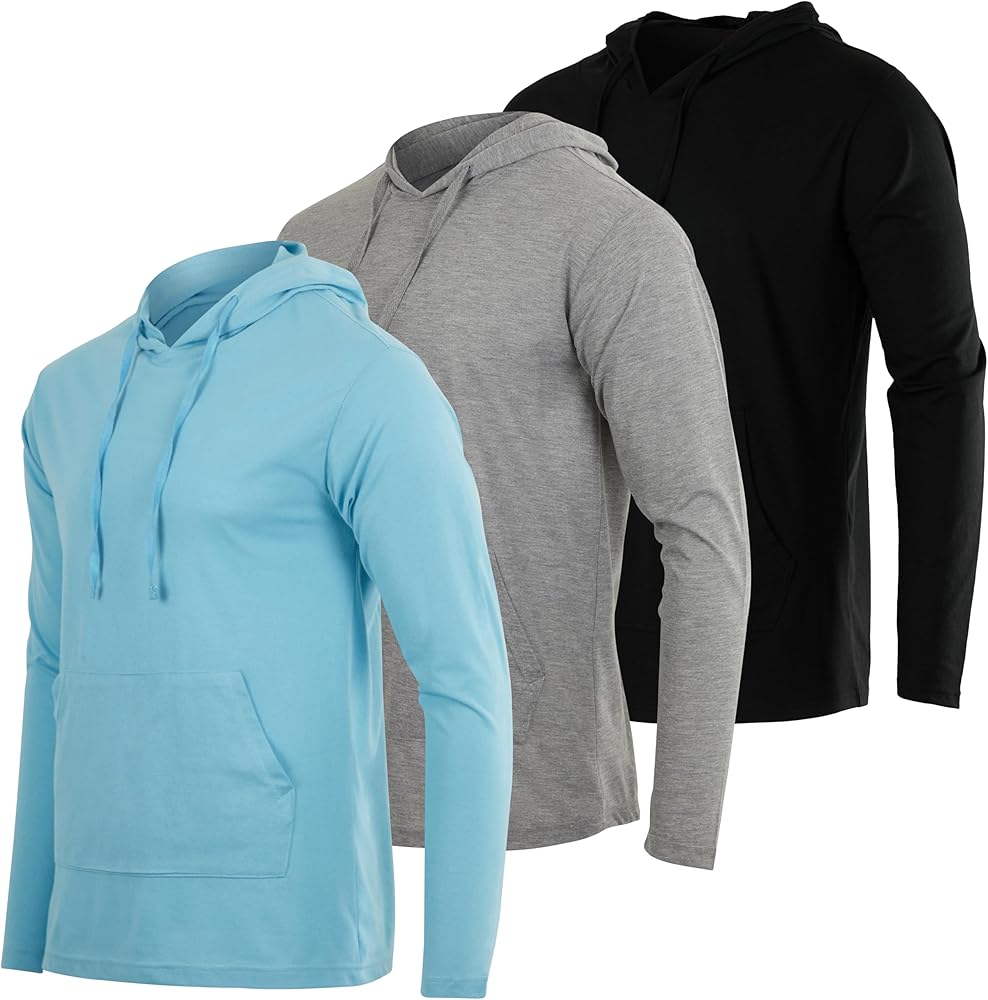 Real Essentials 3 Pack: Men's Cotton Lightweight Casual Pullover Drawstring Hoodie With Pocket (Available In Big & Tall)