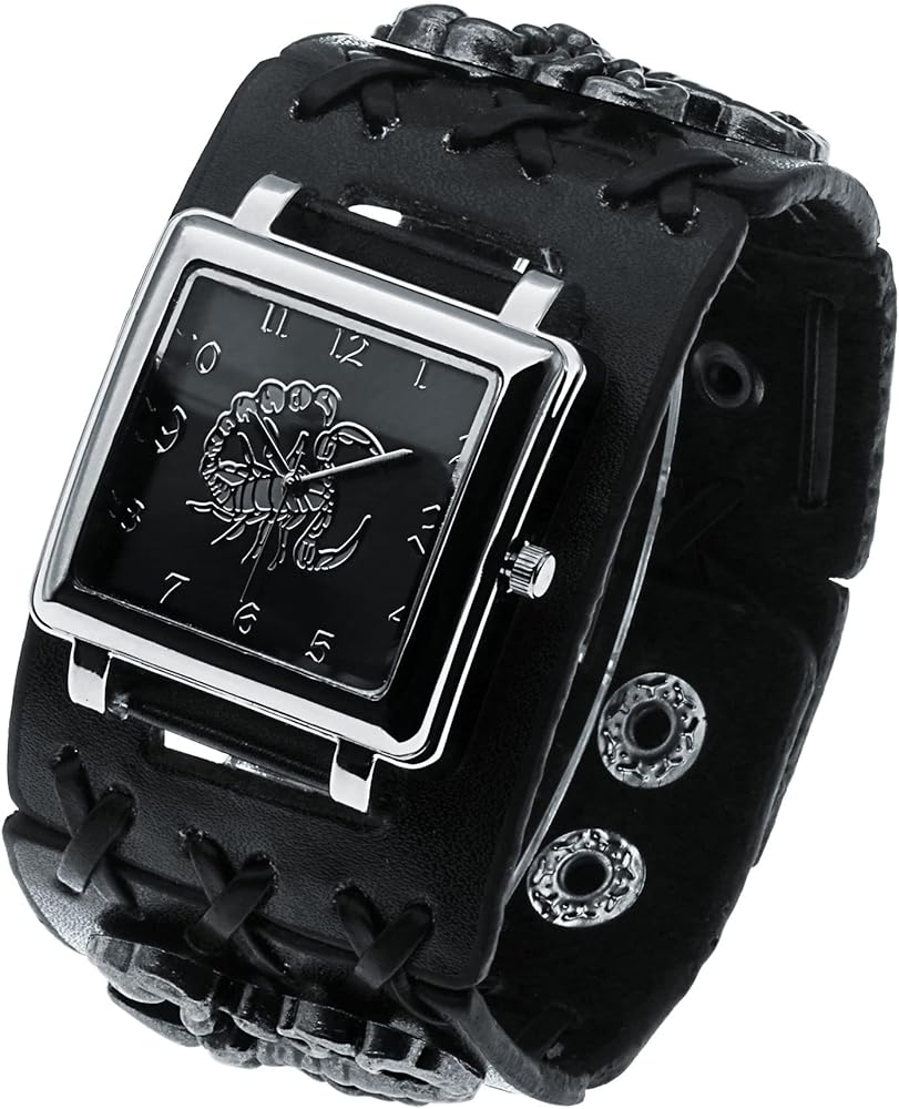 Scorpion Punk Men&Women Wrist Watch Black Wide Leather Cuff Band Watch Cool Style Watches,Rock Locomotive Fashion Watch