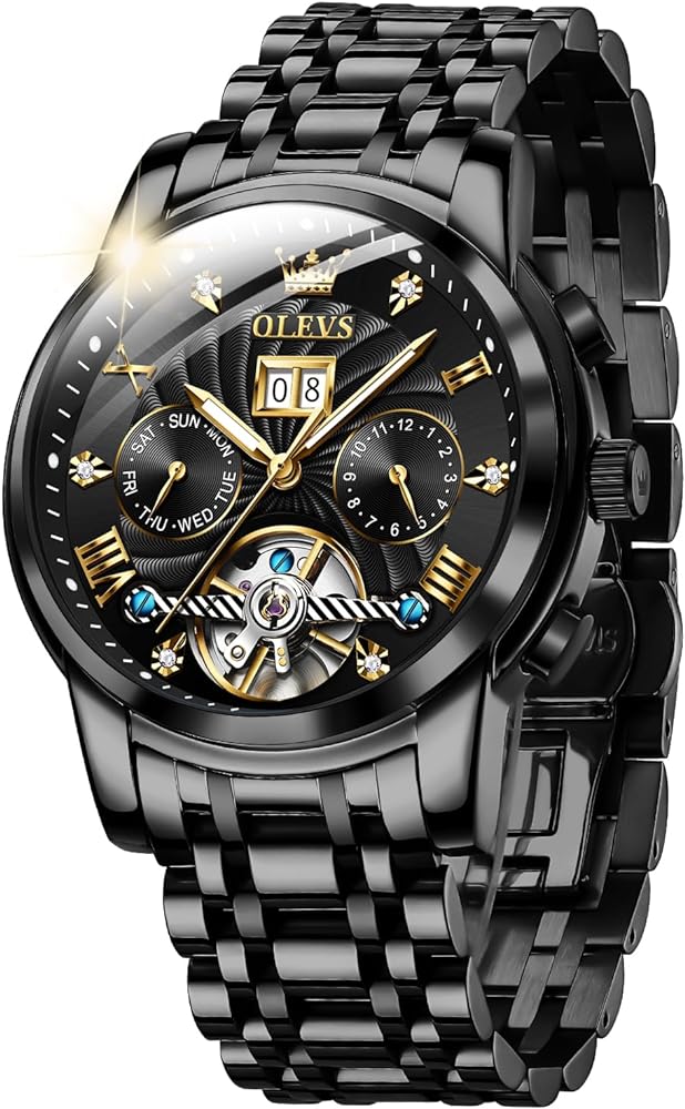 OLEVS Automatic Gold Watches for Men Luxury Classic Stainless Steel Calendar Luminous Waterproof Watches for Men