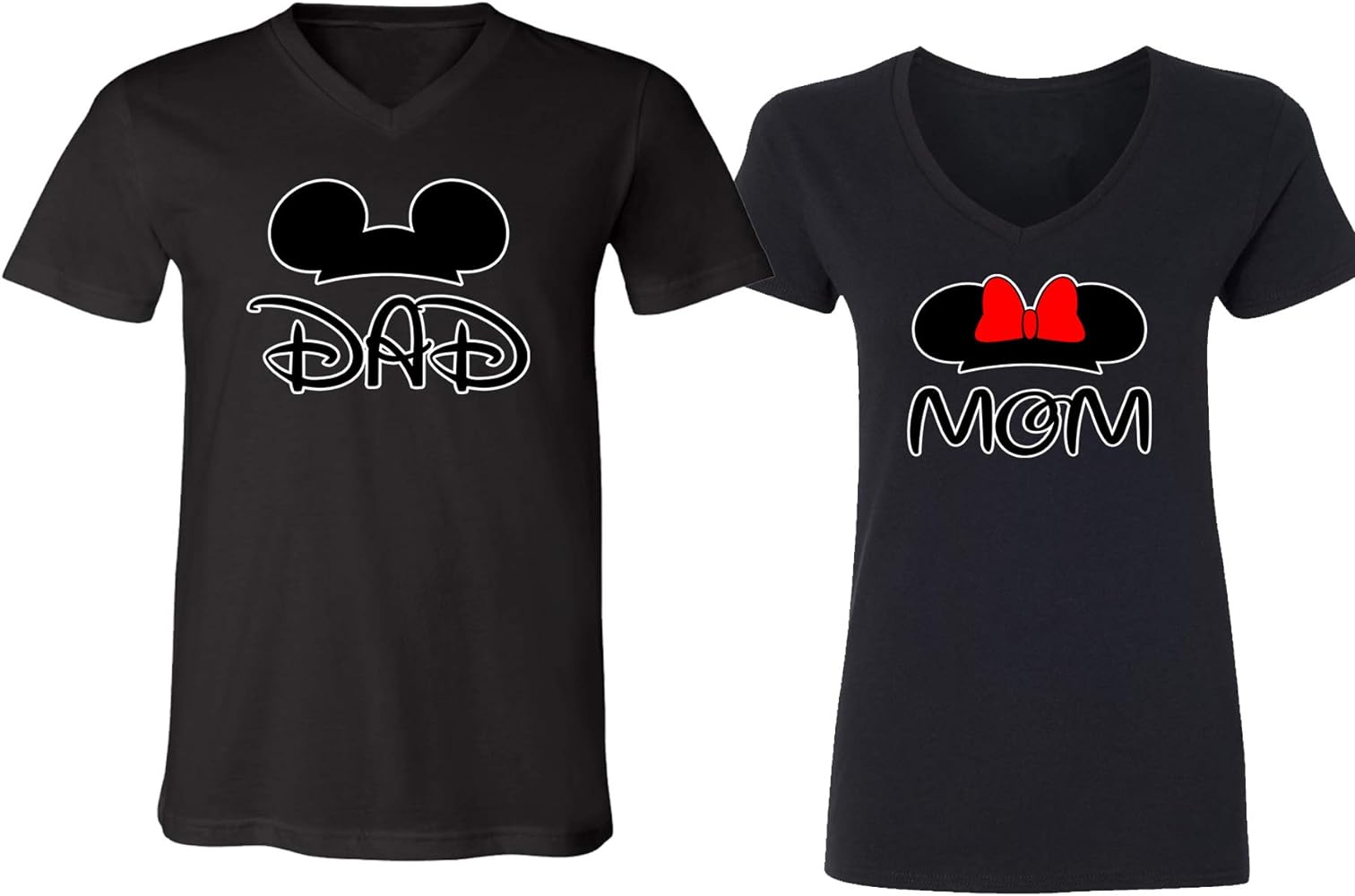 Couple Matching Outfit Mickey Dad & Minnie Mom V-Neck Shirt Set for Men and Women