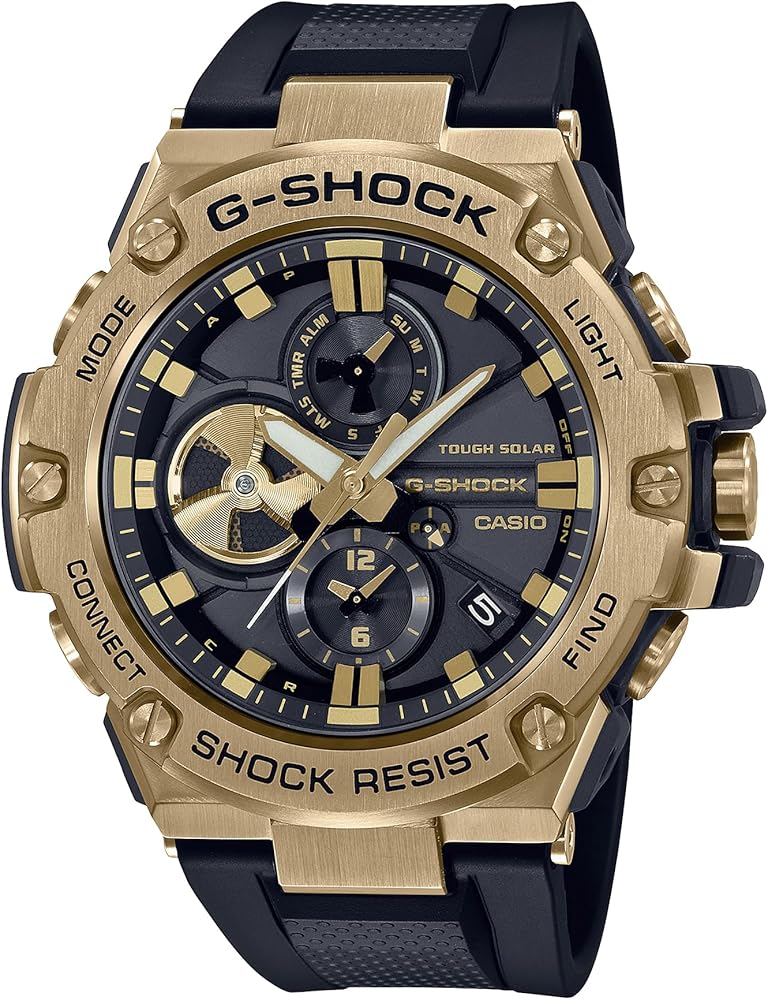 G-Shock Casio Stay Gold Series G-Steel Connected Solar Metallic Gold and Black Resin Strap Watch | GSTB100GB1A9