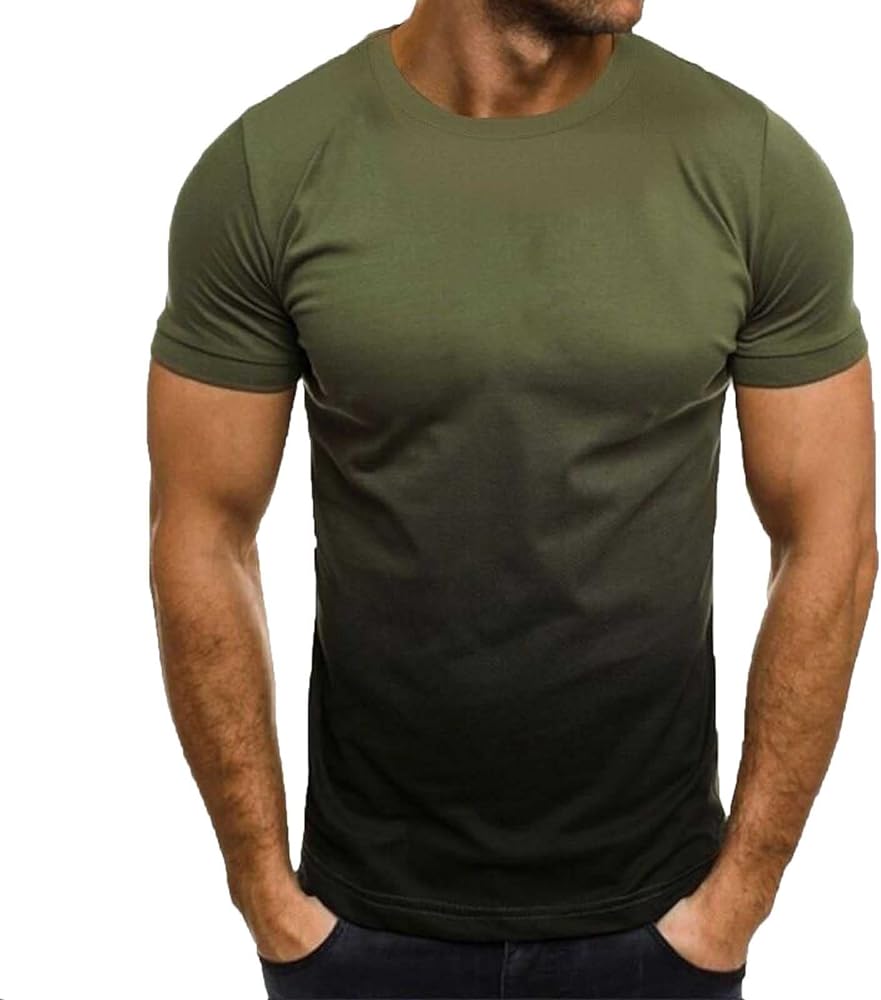 Men's Slim Fit T-Shirt Gradient Tie Dye Short Sleeve T-Shirts Casual Crewneck Ombre Tee Summer Muscle Workout Tops