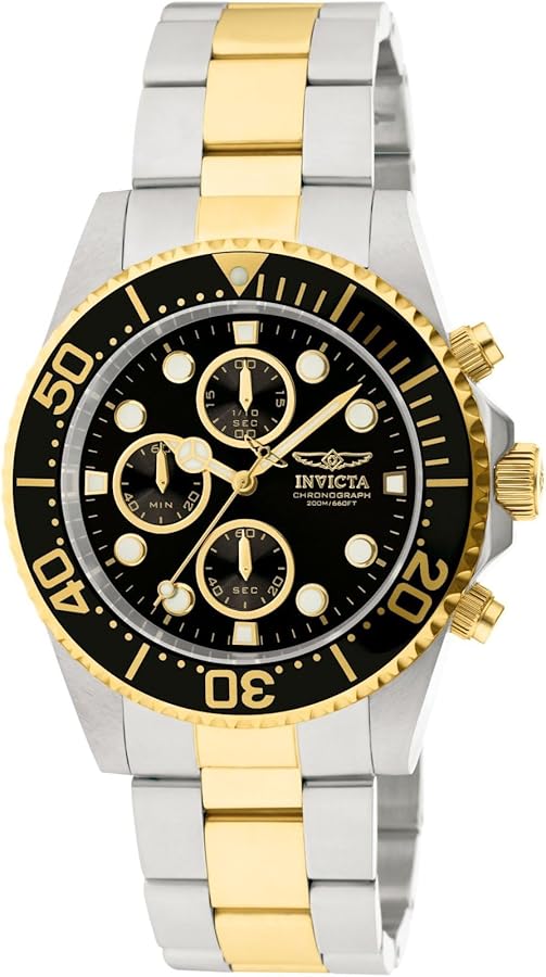 Invicta Men's Pro Diver Quartz Gold and Steel Watch with Black Dial (Model 1772)