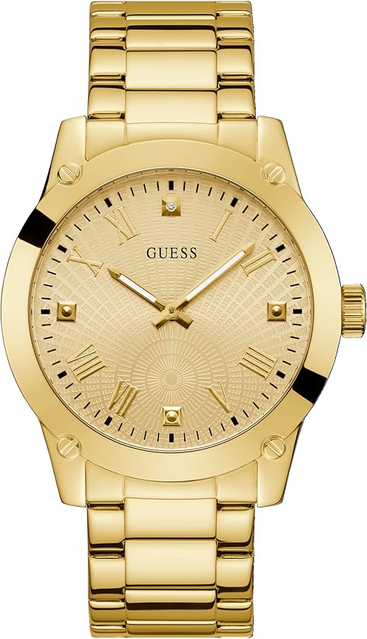 GUESS Men's 44mm Watch - Gold Tone Strap Champagne Dial Gold Tone Case