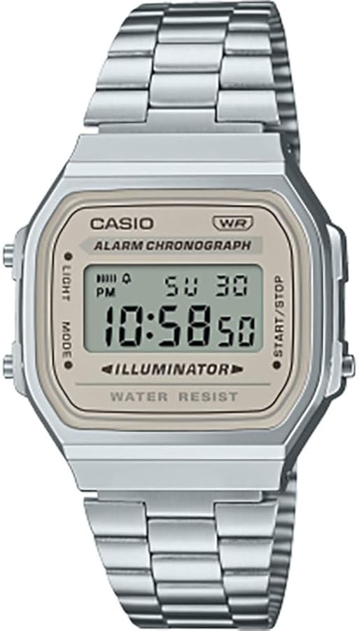 Casio Unisex Adult Quartz Digital Watch with Stainless Steel Strap A168WA-8AYES, Silver, Bracelet