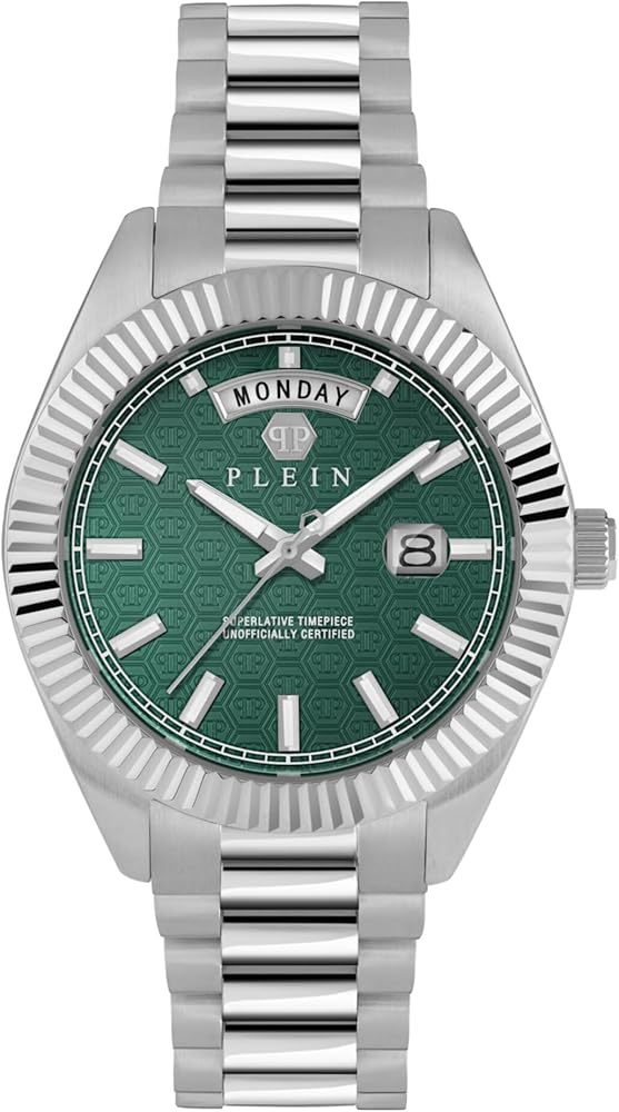 Philipp Plein Collection Luxury Mens Watch Timepiece with a Silver Bracelet Featuring a Silver Case and Green Dial