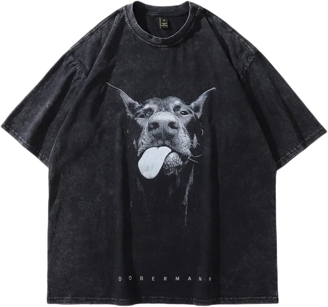 Graphic Tees Men Y2k Cute Oversized T Shirts Streetwear Dog Print Casual Tee Summer Loose Harajuku Tops