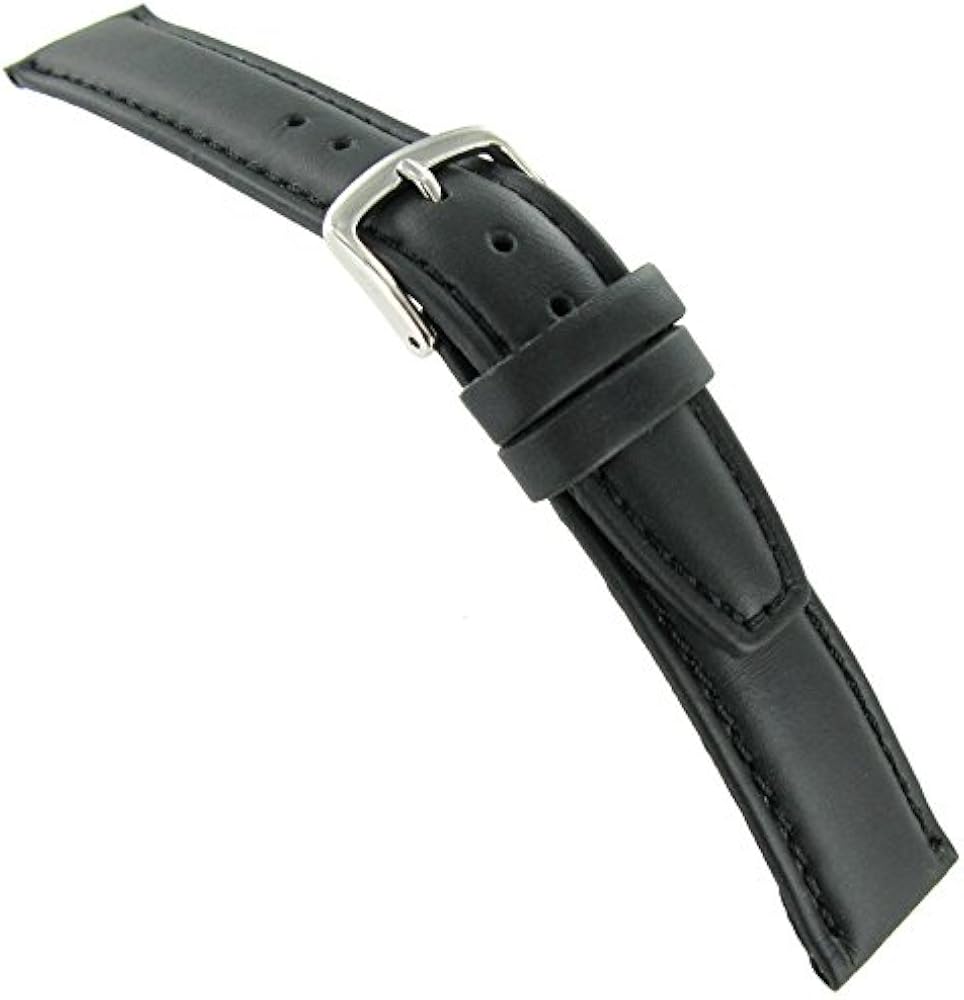 20mm Black Genuine Oil-Tan Leather Padded Mens Watch Band 18810 SHORT