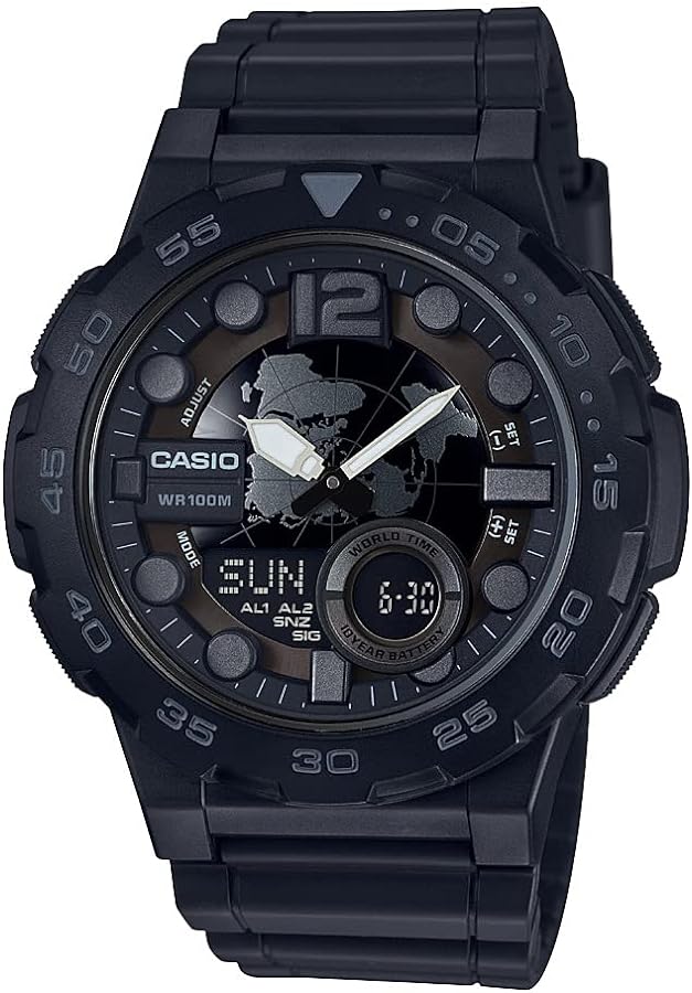 Casio Men's AEQ-100W-1BVCF Classic Analog-Digital Display Quartz Black Watch