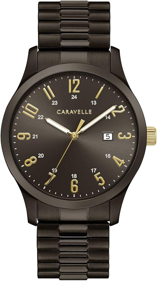 Caravelle by Bulova Men's Traditional 3-Hand Date Quartz Gray Stainless Steel Watch with Expansion Band Style: 45B160