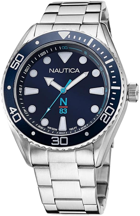 Nautica N83 Men's NAPFWF118 N83 Finn World Silver-Tone/Blue/SST Bracelet Watch