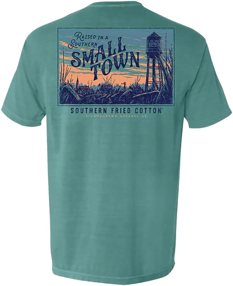 Raised in A Small Town Sunset Short Sleeve Comfort Colors Seafoam Graphic T-Shirt-XL