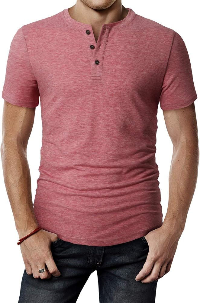 H2H Mens Casual Premium Slim Fit Henley T-Shirts Short Sleeve Lightweight