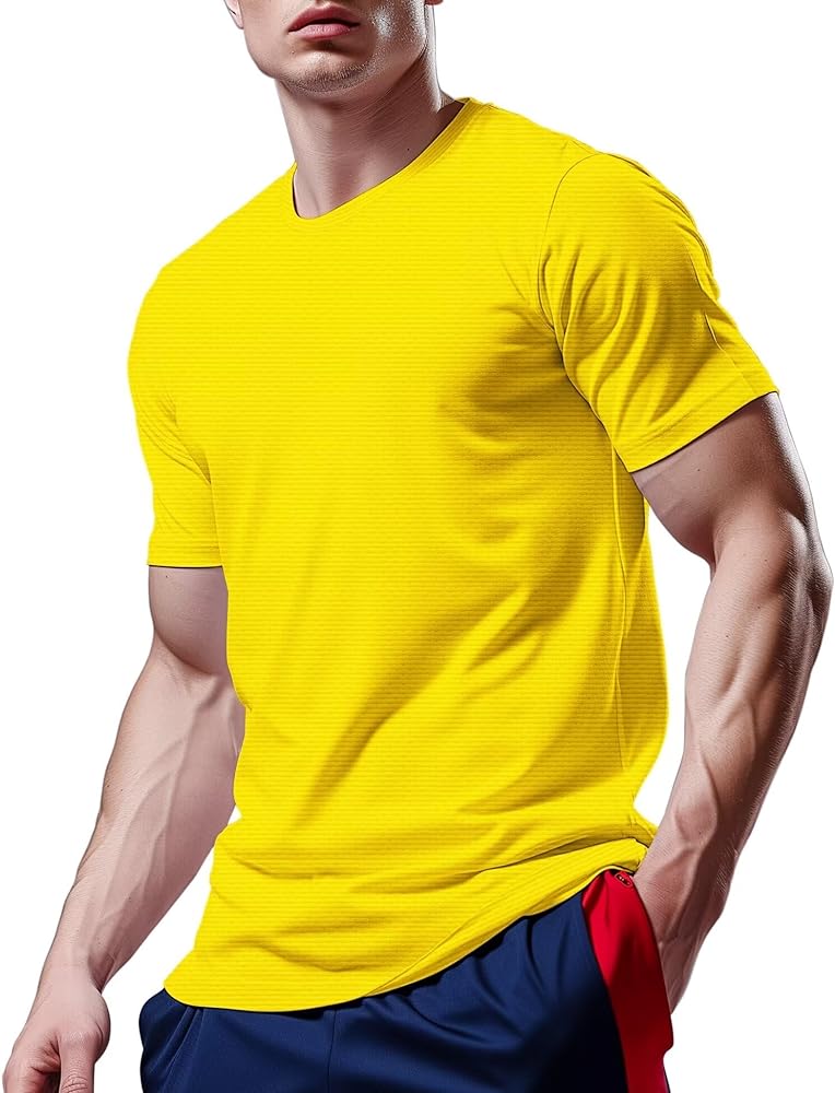 Mens Workout Shirts Dry Fit, Mens Running Shirt Athletic Shirts Moisture Wicking Crew Neck Gym T-Shirts Short Sleeve