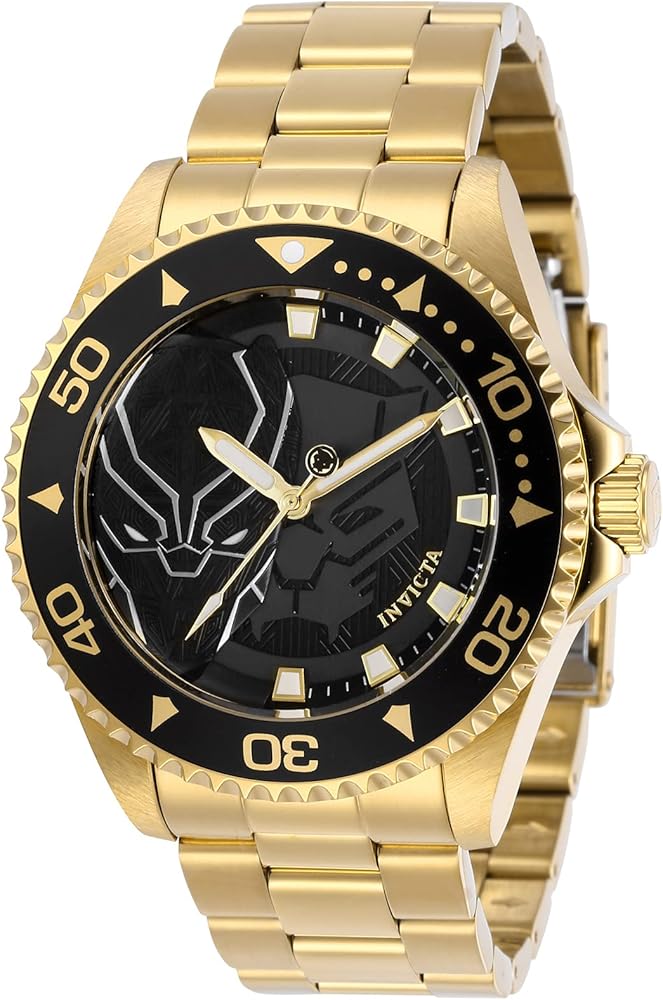 Invicta Men's Marvel 44mm Stainless Steel Black dial (One Size, Gold)