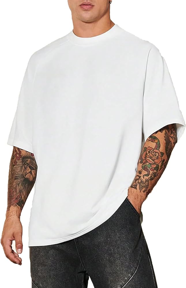 Verdusa Men's Oversized Tops Drop Shoulder Crew Neck Solid Basic T Shirt Tee Top