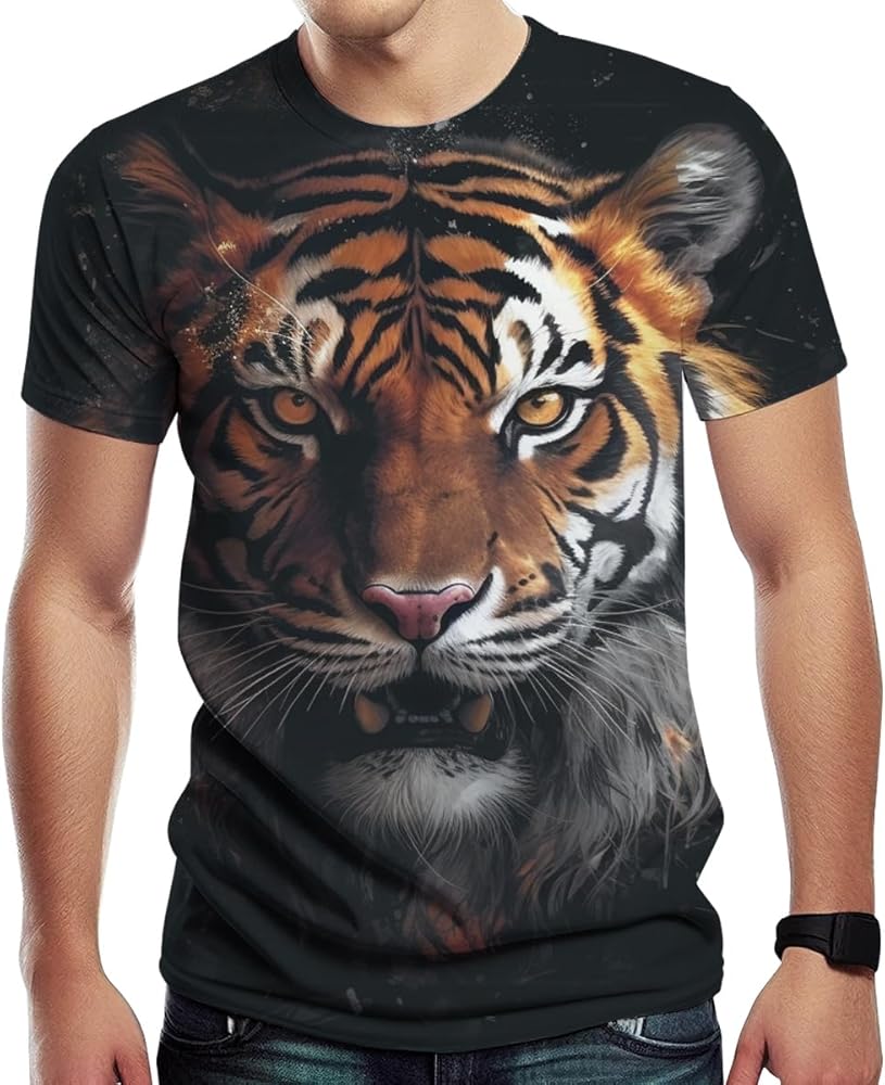 T Shirt with Tiger Graphic for Men 3D Starry Sky Printed Casual Summer T-Shirts