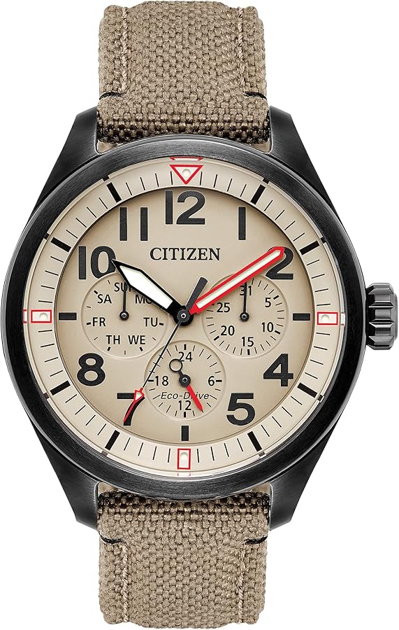 Citizen Men's Eco-Drive Weekender Garrison Field Watch, in Stainless Steel with Khaki Nylon Strap, Khaki Dial (Model: BU2055-08X)