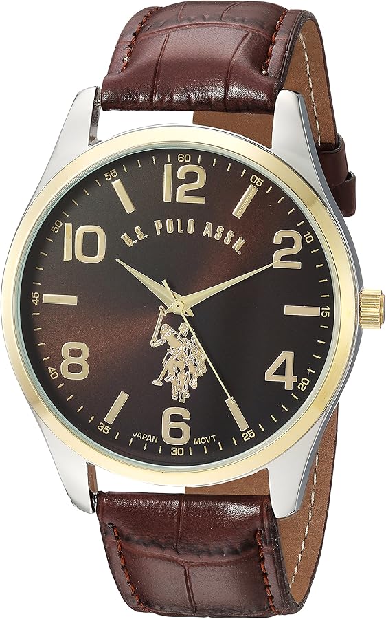 U.S. Polo Assn. Classic Men's USC50225 Watch with Brown Faux-Leather Strap