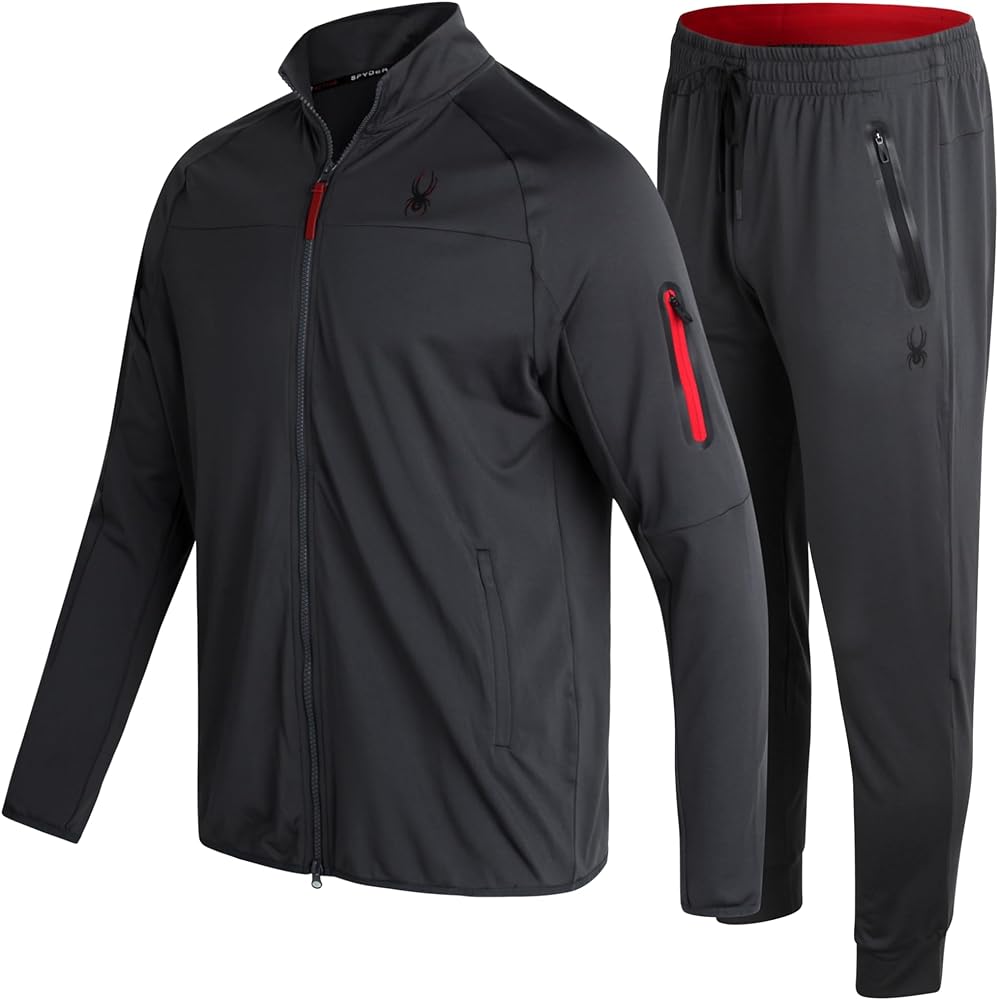 Spyder Mens Tracksuit - 2 Piece Performance Zip Sweatshirt Jacket and Jogger Sweatpants - Active Pants Set for Men, S-XL