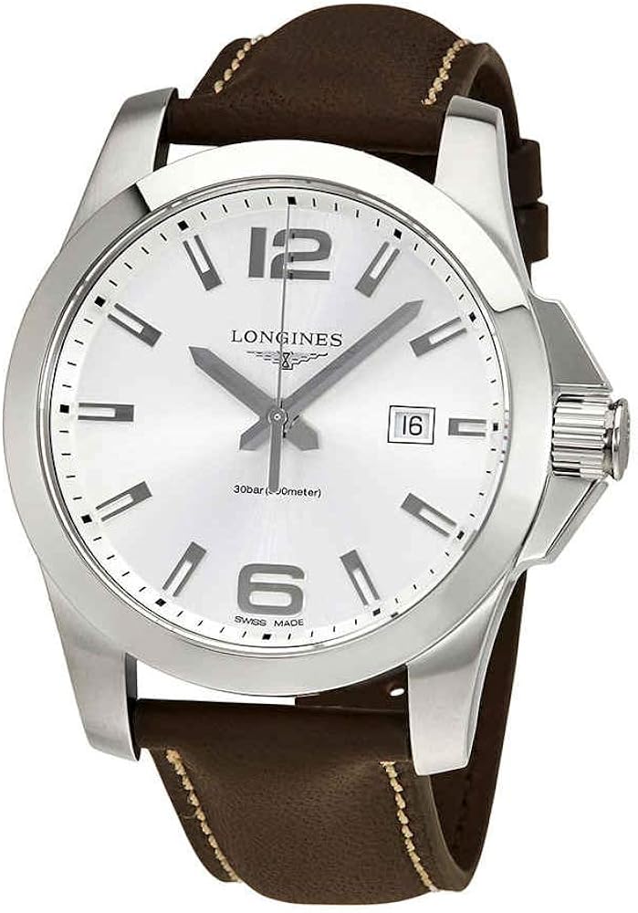 Longines Conquest Silver Dial Brown Leather Men's 43mm Watch L37604765