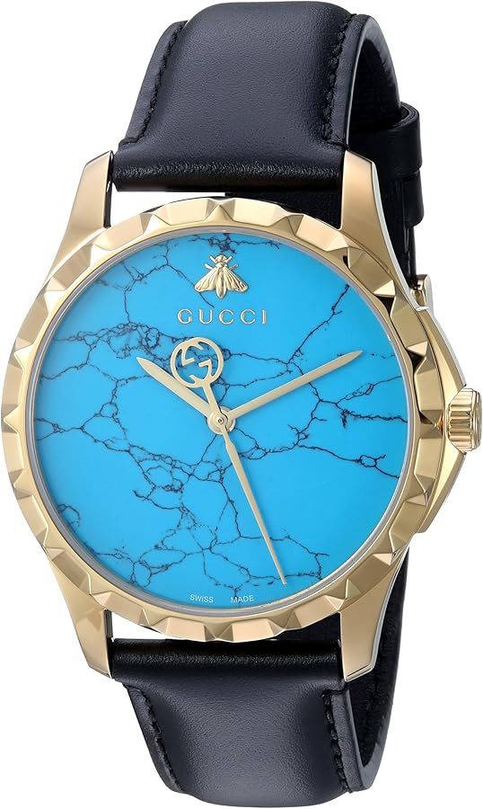 Gucci Swiss Quartz Gold-Tone and Leather Dress Black Men's Watch(Model: YA126462)