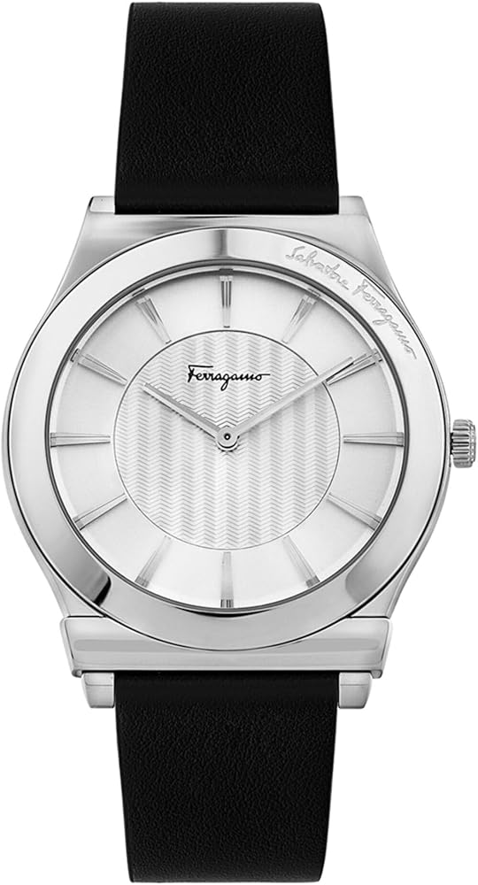 Ferragamo Ferragamo 1898 Collection Luxury Mens Watch Timepiece with a Black Strap featuring a Silver Case and Silver Dial