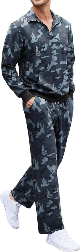 COOFANDY Men's 2 Piece Track Suit Set Jogging Sweatsuit Workout Quarter Zip Suit