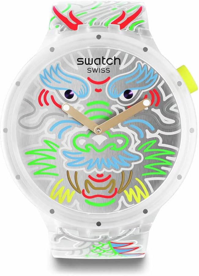 Swatch Unisex Casual Clear Bio-Sourced Quartz Watch Dragon in Cloud