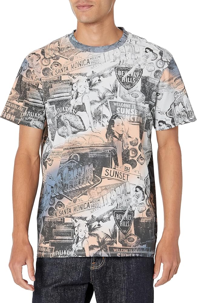 GUESS Men's Short Sleeve Basic Sunset Trip Tee