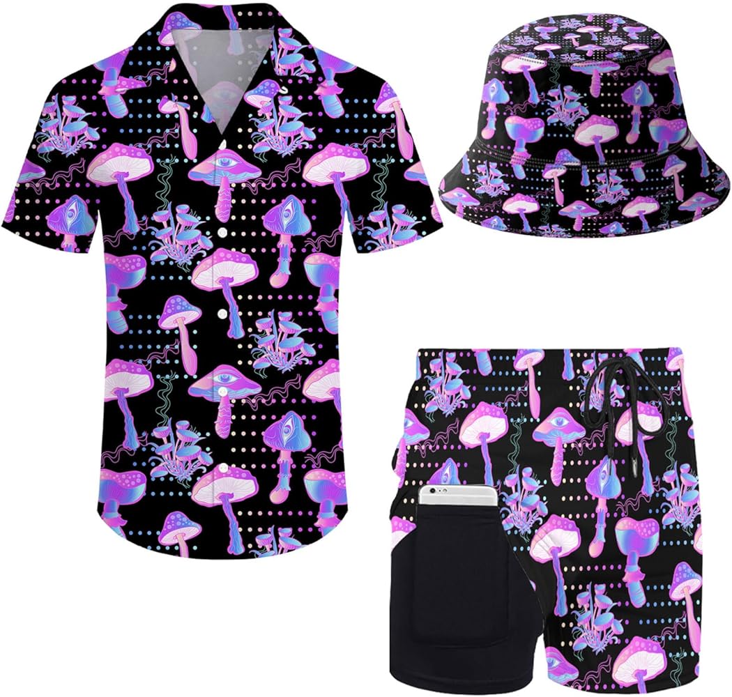 Men'S 2 Piece Outfits Tropical Leaves Hawaiian Shirt And Shorts