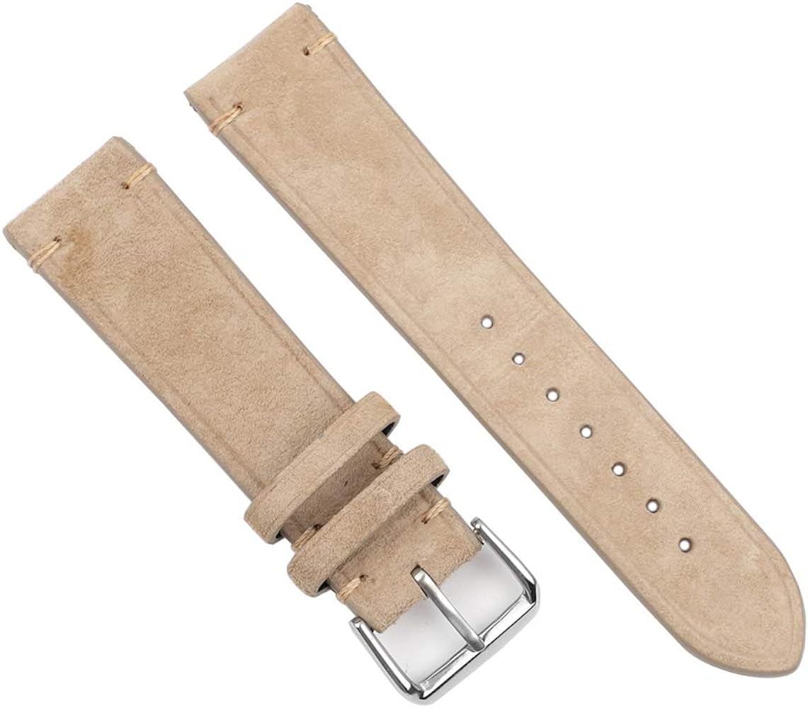 Onthelevel Classic Suede Leather with Tanned Leather Back Watch Band Strap for Men or Women - 18mm 20mm 22mm