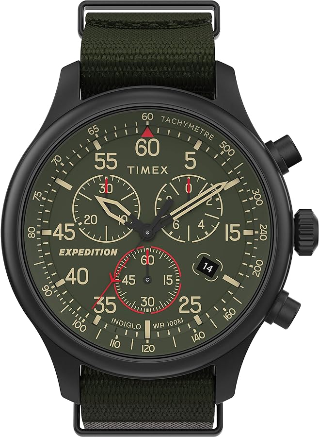 Timex TW2T72800 Men's Expedition Field Chronograph Green Fabric Band Green Dial Watch