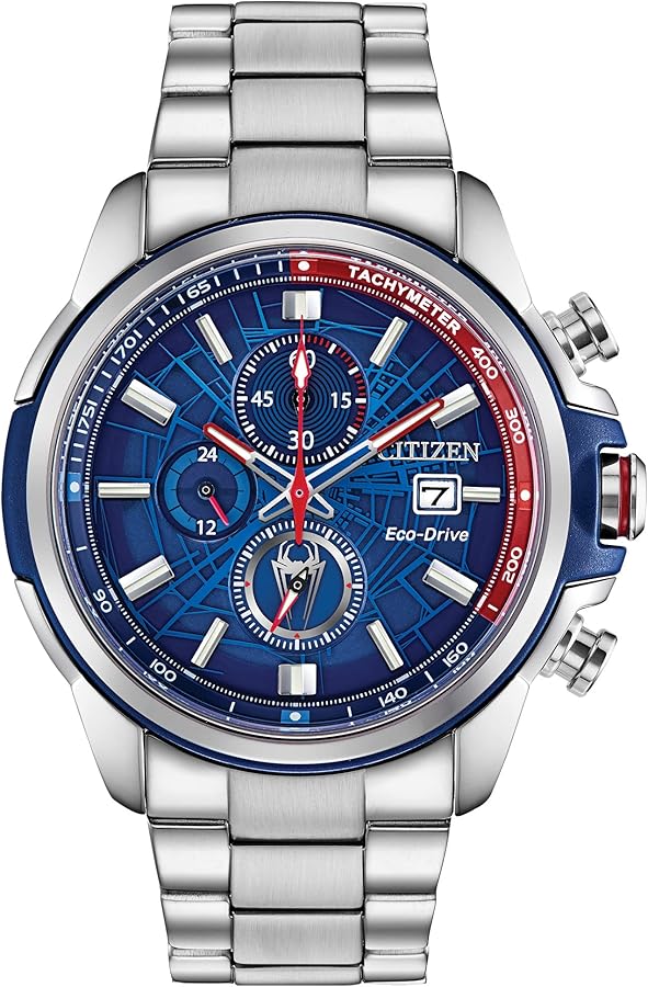 Citizen Men's Eco-Drive Marvel Spider Man Watch in Stainless Steel, Spider Man Art Blue and Red Dial (Model: CA0429-53W)