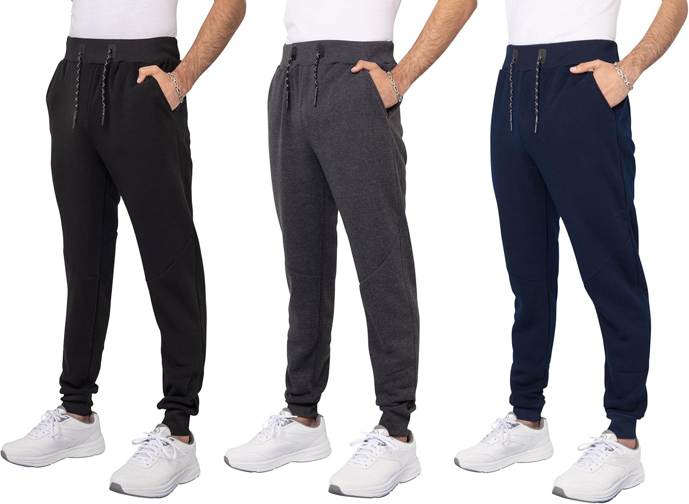 XS Apparel Joggers for Men 3 Pk: Workout Fleece Sweatpants Mens Joggers with Zipper Pockets Active Sweatpants for Mens (S-XL)