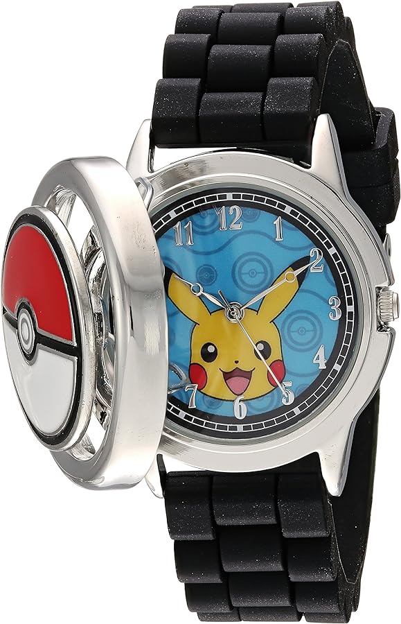 Accutime Pokemon Pikachu Poké Ball Spinner Watch, Blue Face, Black Silicone Strap, Quartz Movement, Fun Gift for All Ages - (POK9025AZ)